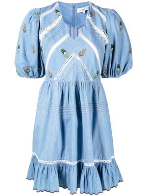 LUG VON SIGA Emma floral-embroidered chambray dress - Blue