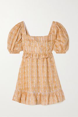 Lug Von Siga - Leticia Ruffled Printed Linen Mini Dress - Yellow