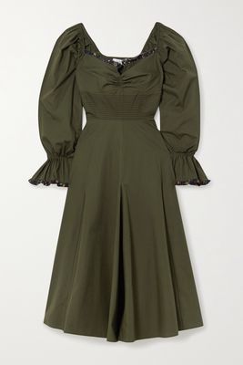 Lug Von Siga - Serena Ruffle-trimmed Pleated Cotton-poplin Midi Dress - Green