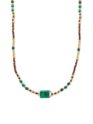 LUIS MORAIS 14kt yellow gold Hexagon malachite beaded necklace