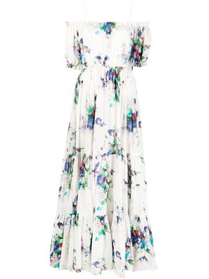 Luisa Beccaria cold-shoulder floral-print dress - Neutrals