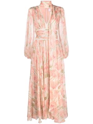 Luisa Beccaria long-sleeve floral-print dress - Pink