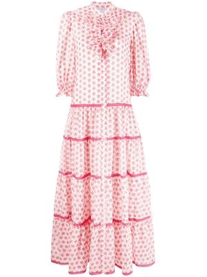 Luisa Beccaria motif-print long-sleeve dress - Pink