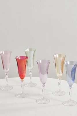 Luisa Beccaria - Set Of Six Iridescent Glass Champagne Flutes - Pink