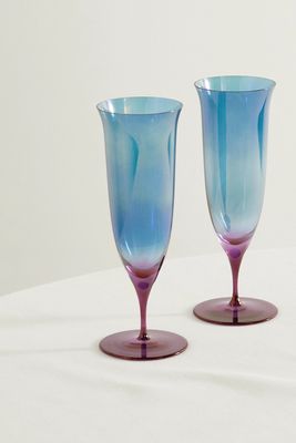 Luisa Beccaria - Set Of Two Degradé Glass Champagne Flutes - Green
