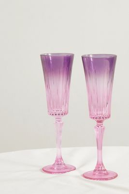 Luisa Beccaria - Shaded Set Of Two Iridescent Degradé Flute Glasses - Purple