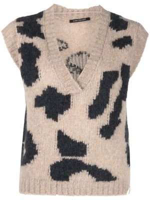 Luisa Cerano animal-pattern knitted vest - Neutrals