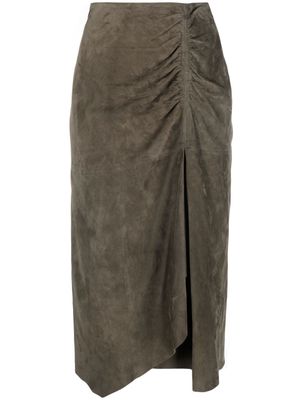 Luisa Cerano gathered suede-leather midi skirt - Green