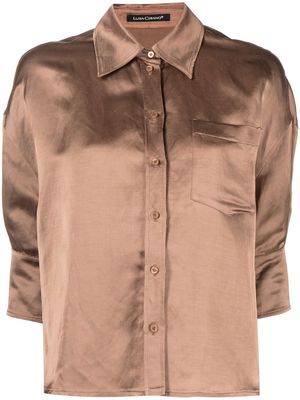 Luisa Cerano linen-blend half-sleeves shirt - Brown