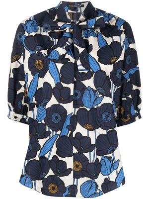 Luisa Cerano tie-neck floral-print blouse - Blue