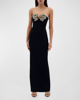 Lukas Crystal-Snake Strapless Column Gown