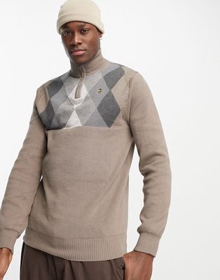 Luke knit half zip sweater in light brown and gray