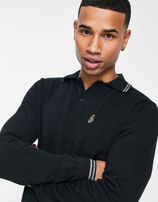 Luke long sleeve knit polo in black