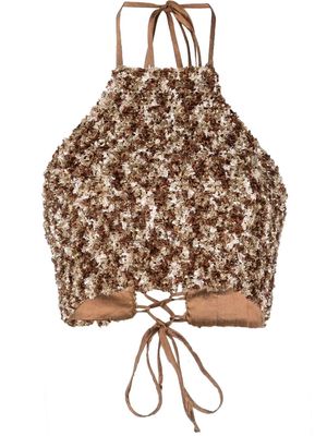 Lukhanyo Mdingi textured-knit laced halter top - Brown