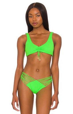 Luli Fama Scoop Neck Drawstring Bikini Top in Green