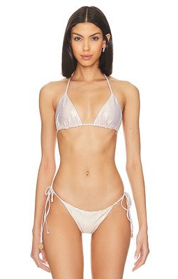 Luli Fama Triangle Bikini Top in Metallic Gold