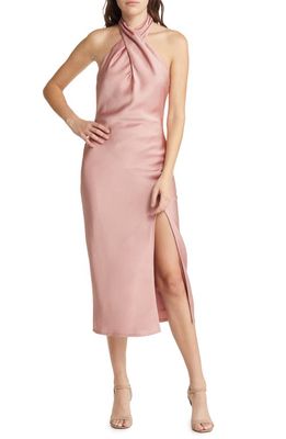 Lulus Beyond Classy Satin Halter Cocktail Midi Dress in Blush Pink