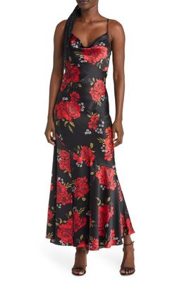 Lulus Extra Sultry Floral Cowl Neck Satin Dress in Black Floral Print