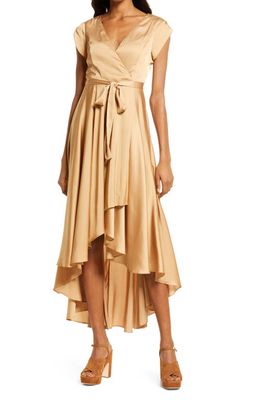 Lulus Fallen for You Satin High-Low Dress in Champagne