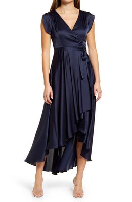 Lulus Fallen for You Satin High-Low Dress in Navy Blue