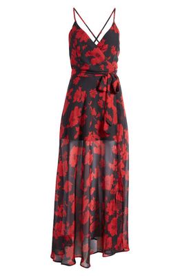 Lulus Floral Cocktail Dress in Black/Red