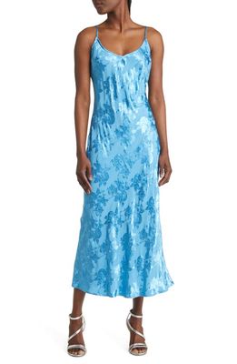 Lulus Floral Jacquard Midi Dress in Blue Floral