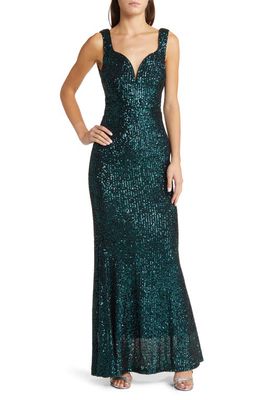 Lulus Forever Glam Sequin Mermaid Gown in Emerald Green