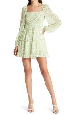 Lulus Fresh Season Long Sleeve Floral Minidress in Green Floral Print