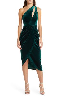 Lulus Impressive Essence One-Shoulder Velvet Cocktail Dress in Dark Green