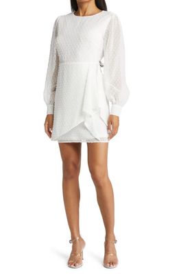 Lulus Much Love Swiss Dot Long Sleeve Cocktail Dress in White