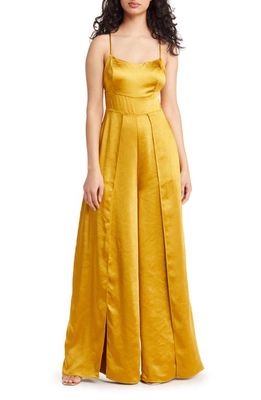 Lulus Passionate & Perfect Satin Jumpsuit in Mustard Yellow