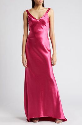 Lulus Perfectly Classy Satin Gown in Raspberry
