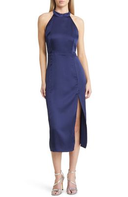 Lulus Perfectly Polished Halter Neck Midi Dress in Navy Blue