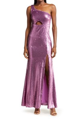 Lulus Prom Perfect Cutout One-Shoulder Sequin Gown in Pink