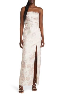 Lulus Redefine Regal Strapless Floral Jacquard Gown in Pale Pink Floral Jacquard