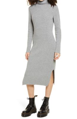 Lulus Sheerah Turtleneck Midi Sweater Dress in H Grey