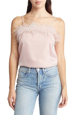 Lulus So Much Luxe Feather Trim Satin Camisole in Blush