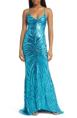 Lulus Sparkle Til Dawn Sequin Mermaid Gown in Shiny Light Blue
