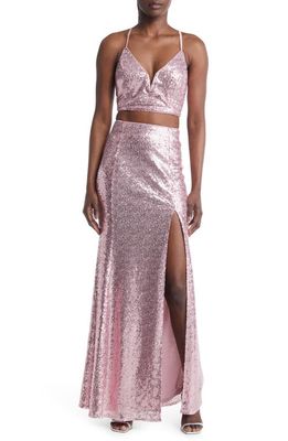 Lulus Spotlights Shining Sequin Two-Piece Dress in Pink