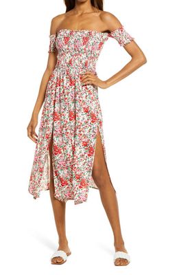 Lulus View from the Meadow Off the Shoulder Dress in Cream Floral Print