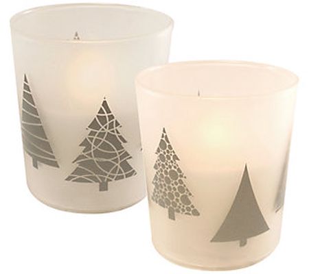 LumaBase Christmas Tree Glass LED Wax Candles T imer, Set of 2