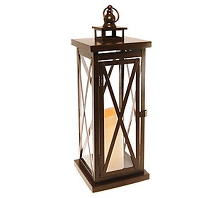 LumaBase Criss-Cross Metal Lantern with LED Fla meless Candle