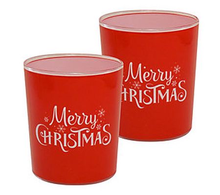 LumaBase LED Glass Candles, Merry Christmas- Se t of 2