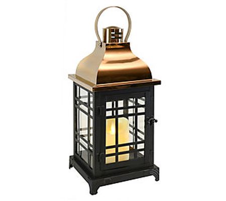 LumaBase Metal Lantern with Moving Flame LED Ca ndle