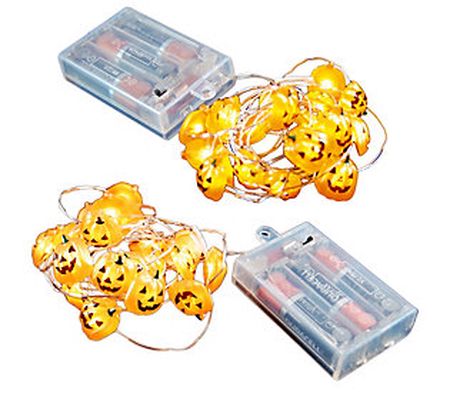 LumaBase Set of 2 Jack-O'-Lantern Mini LED Stri ng Lights