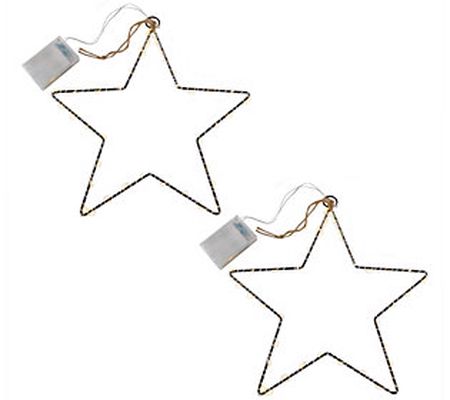 LumaBase Set of 2 Metal Stars Wrapped with LED String Lights