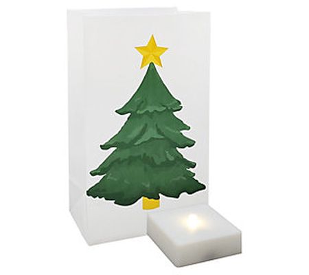 LumaBase Set of 6 Holiday Tree LED Luminarias w ith Timer