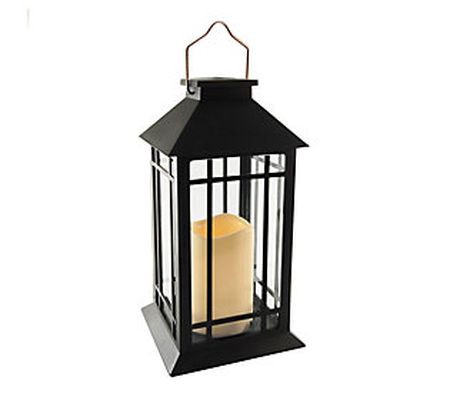 LumaBase Solar Powered Lantern with LED Candle - Black Window