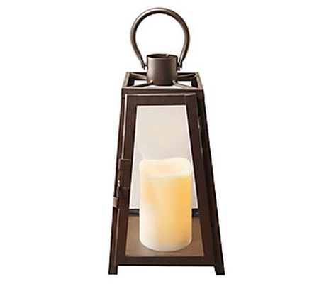 LumaBase Warm Black Tapered Metal Lantern with LED Candle