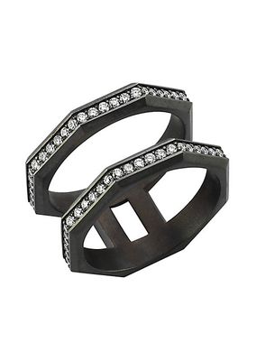 Luminescence Black Rhodium-Plate & Diamond Vortex Stacked Ring